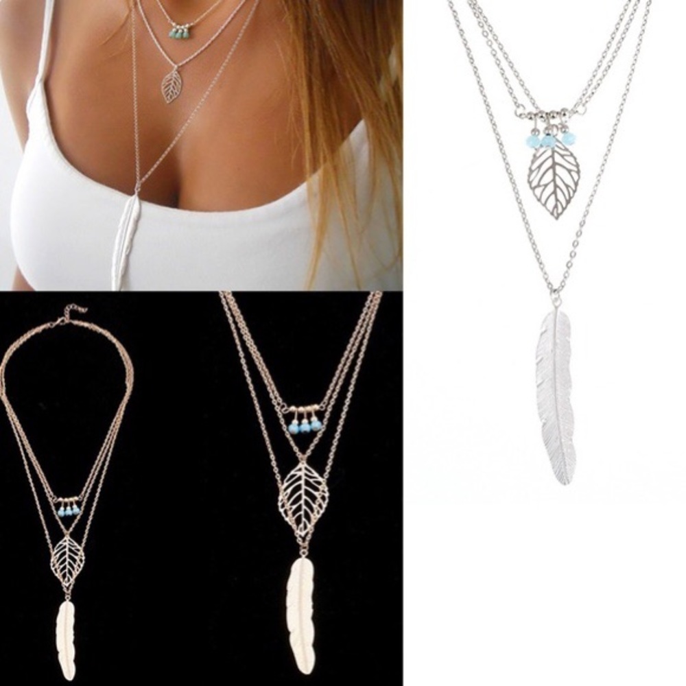 💕NEW! Leaf feather choker multi-layered necklace